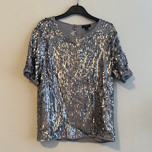 Ann Taylor Factory Shimmering Gray Sequin Blouse